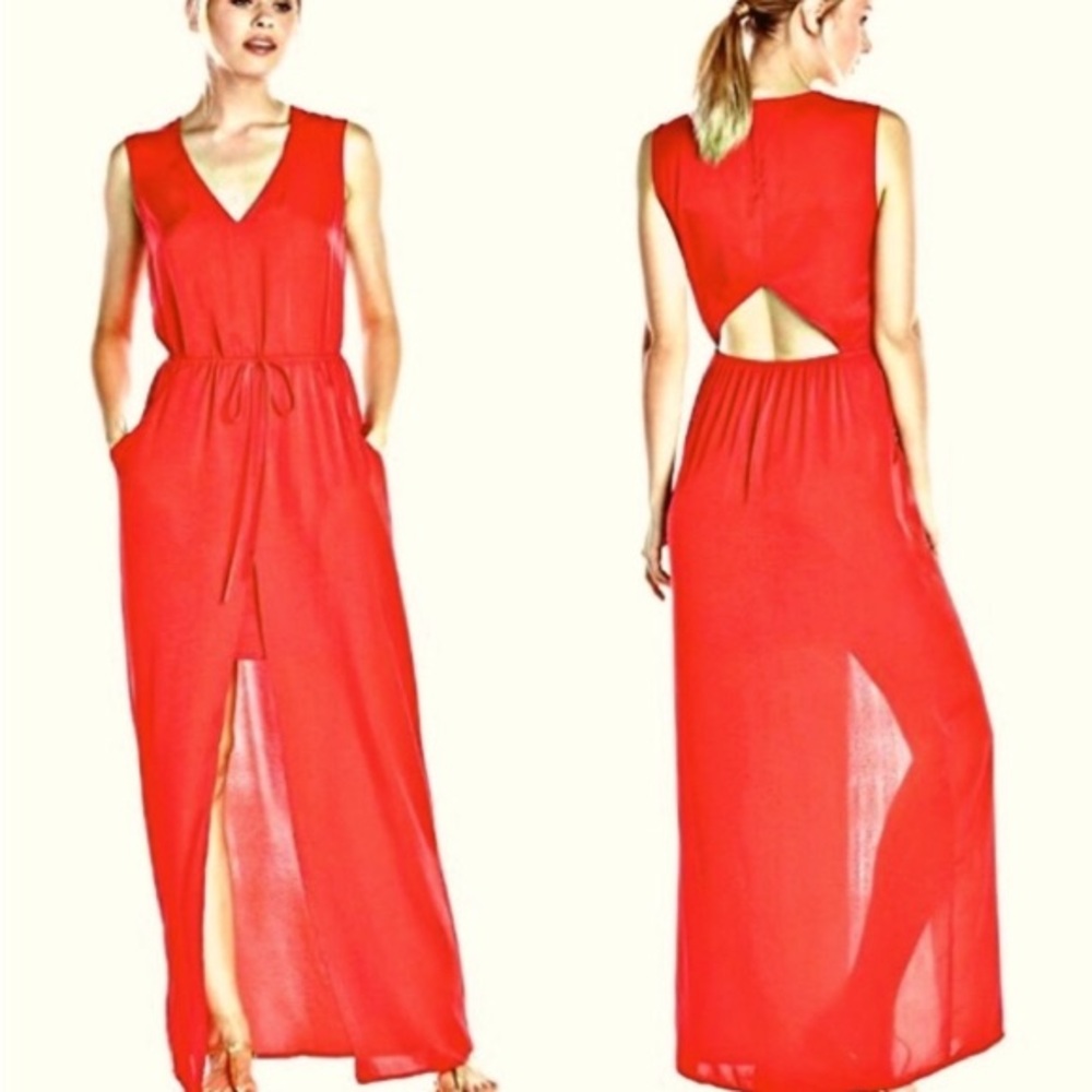 BCBG MAXAZRIA TAREN POPPY SIDE SLIT MAXI DRESS